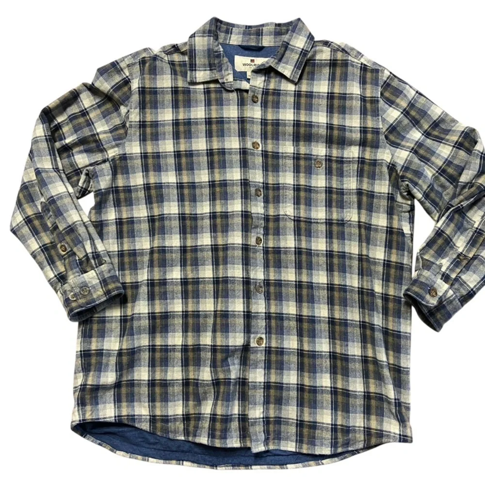 Woolrich Men’s Deep Navy Ombre Flannel Shacket Size L Plaid Shirt Heavyweight